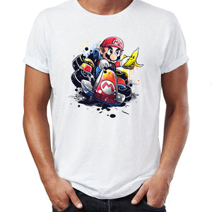 Brand New Men T Shirts 100% Cotton Mario and Crash Bandicoot Cart Racing Awesome Artwork Drawing Printed Tee Shirts Oversize