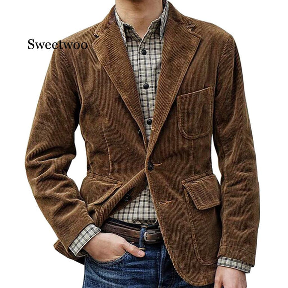 Mens Corduroy Blazers Solid Color High Quality Casual Corduroy Single Breasted Suit  Men Blazer Clothing