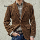 Mens Corduroy Blazers Solid Color High Quality Casual Corduroy Single Breasted Suit  Men Blazer Clothing