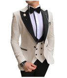 Men Suits 3 Pieces Slim Fit Business Suits Groom Champagne Noble Grey White Tuxedos for Formal Wedding suit (Blazer+Pants+Vest)