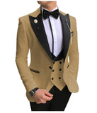 Men Suits 3 Pieces Slim Fit Business Suits Groom Champagne Noble Grey White Tuxedos for Formal Wedding suit (Blazer+Pants+Vest)