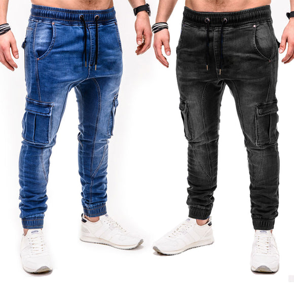 2020 Autumn Winter New Men's Stretch-fit Jeans Business Casual Classic Style Fashion Denim Trousers Male Black Blue  Pants