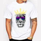 Fashion Animal Print T-Shirt Men Casual Short-Sleeve Tee Shirt Homme 4XL Men Tops 2019 Summer Crown Lion 3D White Men's T-shirt