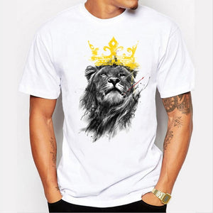 Fashion Animal Print T-Shirt Men Casual Short-Sleeve Tee Shirt Homme 4XL Men Tops 2019 Summer Crown Lion 3D White Men's T-shirt