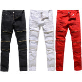 Men Skinny Jeans Stretch Slim Fit Denim Pants Trousers Casual Male Distressed Zipper Hip Hop Pencil Pants